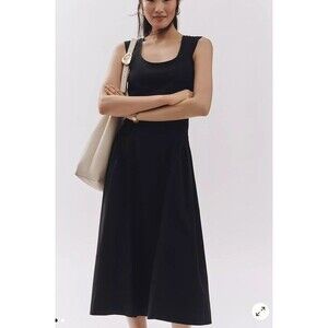 Anthropologie Sleeveless Scoop-neck Black Cotton Midi Dress, XS New